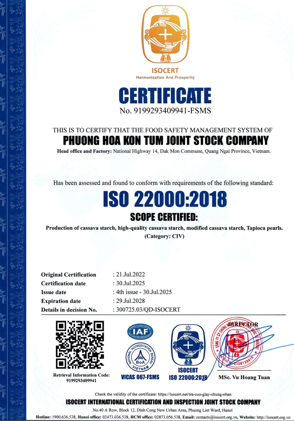 EXPORTVN plant ISO certificate