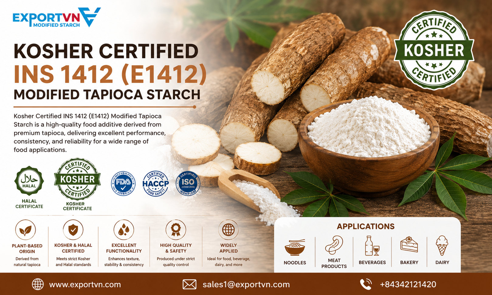 Kosher Certified INS 1412 (E1412) Modified Tapioca Starch