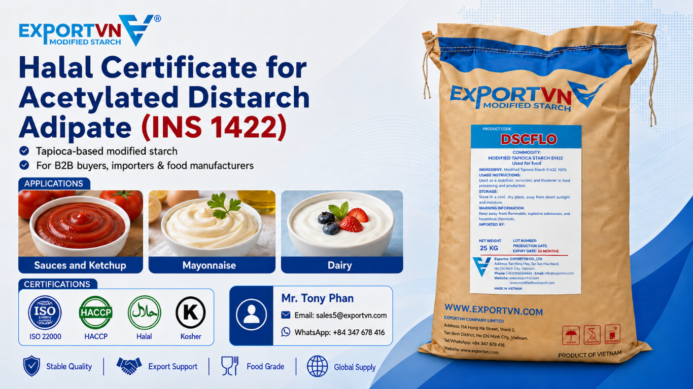 Halal Certificate for Acetylated Distarch Adipate (INS 1422)